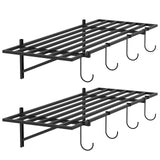 PEKGRIL Garage Wall Shelving Set of 2, 1.5X4 ft Garage Wall Shelves with 8 Hooks, Heavy Duty Wall Mounted Storage Shelf, Loads 260 lbs Each Metal Wall Shelf, Black PEKGRIL