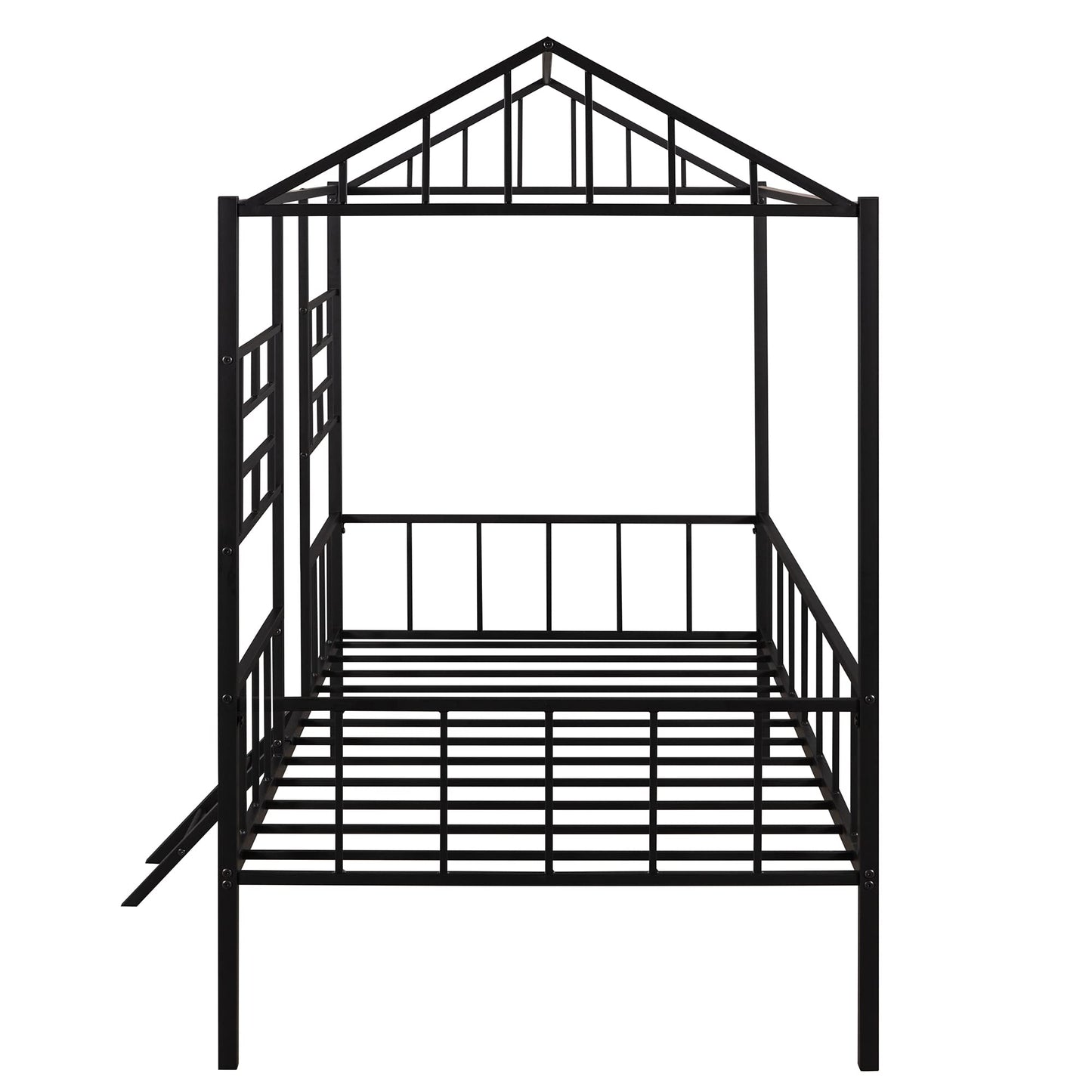 Harper & Bright Designs Metal Twin Size House Loft Bed for Kids, Low Loft Bed with Roof and Ladder, Junoir Loft Bed Twin for Girls Boys,Playhouse Bed Frame, Black