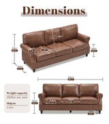 WILLOVE 79'' Faux Leather Sofas for Living Room, Mid Century Modern Couches with Rolled Arm & Nailhead Trim for Small Space, Apartment, Dark Brown WILLOVE