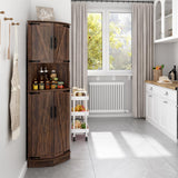 Hlivelood 68" Tall Farmhouse Corner Cabinet, Dining Room Storage Cabinet with 4 Barn Doors and 5 Level Storage with Adjustable Shelves, for Kitchen, Living Room, Laundry Room, Brown Hlivelood