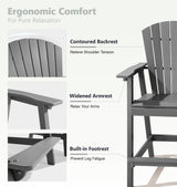 Tall Adirondack Chair Set of 2 with Removable Double Connecting Trays, Recycled HDPE with Wood Grain, Weather Resistant, Outdoor Adirondack Barstools for Deck, Balcony, Patio, Backyard, Light Gray PASAMIC