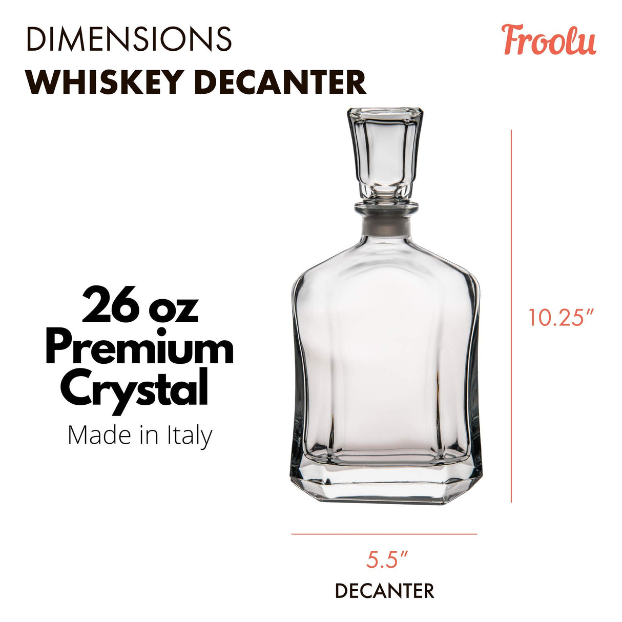 Whiskey Decanter Set in Wooden Gift Box - Includes Decanter, 4 Scotch Glasses, 4 Natural Slate Coasters, 8 Chilling Stones & Rubber Grip Tongs - Great Mens Home Bar Gift for Him, Husband, Dad Froolu