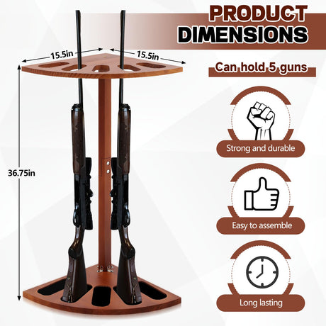 DoubleFill 5 Gun Wood Gun Rack Wood Corner Wall Display Rack Shotgun Rifle Stand Gun Holder Display for Home Garage Office Storage DoubleFill