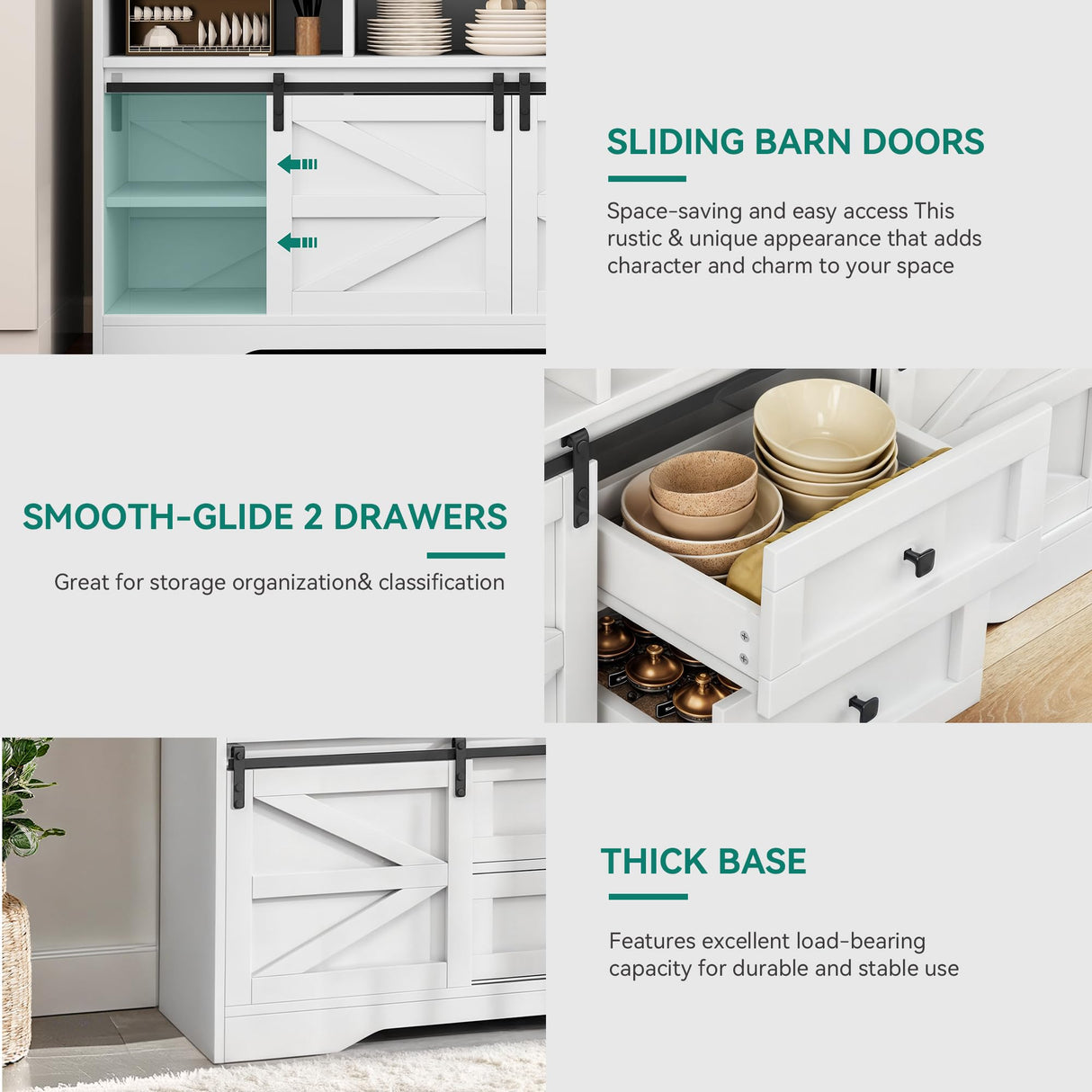 YITAHOME Large Buffet Sideboard Cabinet, 59" Farmhouse Buffet Cabinet with Drawers & Sliding Doors, Storage Cabinet for Kitchen, Living Room (White) YITAHOME