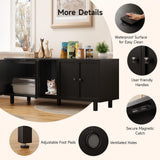 ONBRILL 59 Inches Cat Litter Box Enclosure for 2 Cats, Hidden Litter Boxes Furniture with Cat Scratch Pad, Large Indoor Pet House with Double Room, Wooden TV Stand Side Table, Black ONBRILL