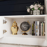 AIEGLE Glass Door Entertainment Center with Storage Bridge, Traditional Media Console Table Wall Unit with Shelves for 70 75 inch TV, TV Stand Set, White, 96.9”W AIEGLE