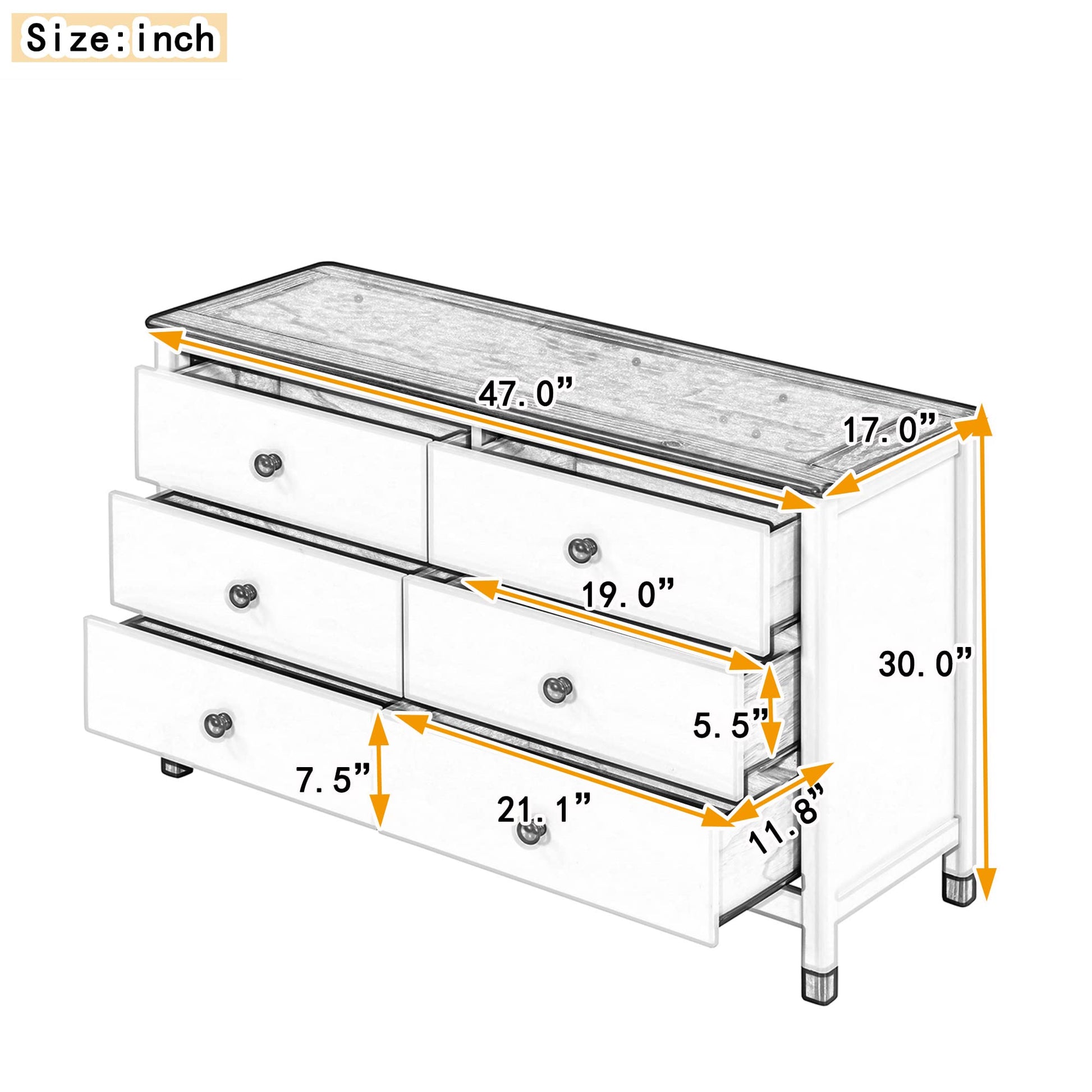 Harper & Bright Designs Wooden 6 Drawers Dresser, Modern Storage Cabinet with 6 Drawers, Cute Chest of Drawers with Round Handles for Girls Boys Kids' Room Bedroom,Hallway, Entryway,White+Pin - WoodArtSupply