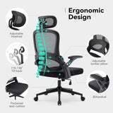 SIHOO M102C Ergonomic Mesh Office Chair, High Back Desk Chair with 3D Armrests, Up&Down Lumbar Support, Swivel Computer Task Chair with Adjustable 2D Headrest, Tilt Function Black SIHOO