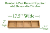 Lipper International 8884 Bamboo Wood 4-Part Drawer Organizer with Removable Dividers, 17-1/2" x 4" x 2-1/2" Lipper International