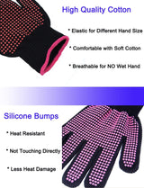 AFT90 2 Pcs Professional Heat Resistant Glove for Hair Styling Heat Blocking Gloves for Curling, Flat Iron and Hair Styling Tools, Silicone Bump, Pink Edge AFT90
