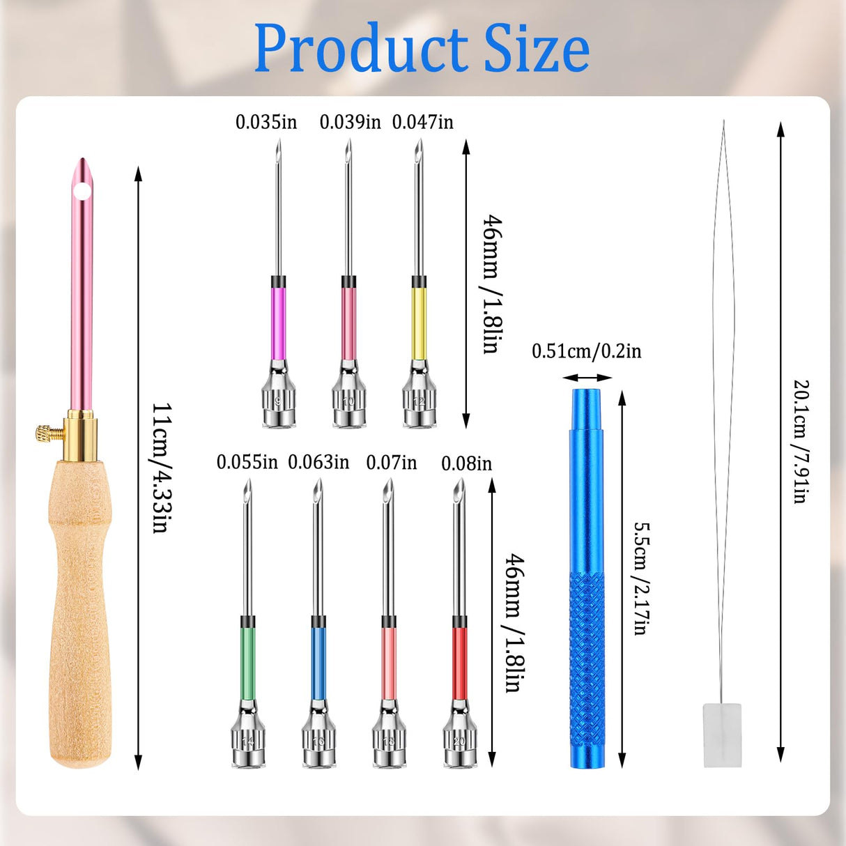 COMNICO 10 Pcs Punch Needle Kit, Punch Embroidery Kit Adjustable Punch Needle Tool with 7 Sizes Needle Heads Sewing Art Needle Tool Wooden Handle Embroidery Pen for Flossing Cross Stitch DIY Craft COMNICO