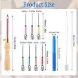 COMNICO 10 Pcs Punch Needle Kit, Punch Embroidery Kit Adjustable Punch Needle Tool with 7 Sizes Needle Heads Sewing Art Needle Tool Wooden Handle Embroidery Pen for Flossing Cross Stitch DIY Craft COMNICO