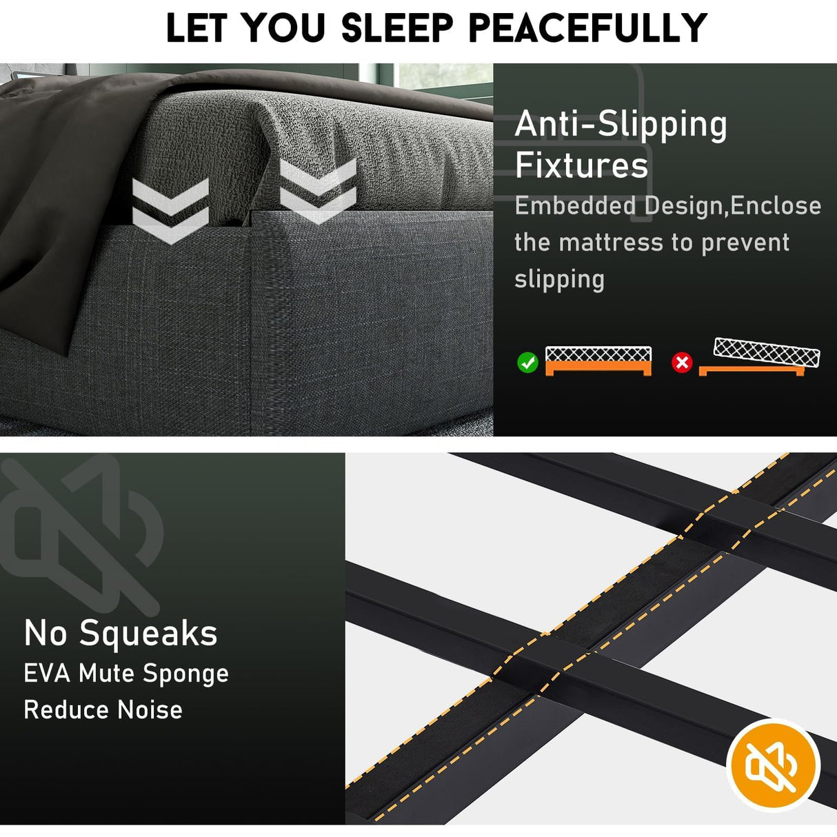 King Size Bed Frame with LED Lights and Charging Station, Upholstered Platform Bed with Storage Headboard and 4 Drawers, Metal Slat Support, Noise-Free, No Box Spring Needed, Easy Assembly, Gray UINTAI