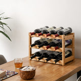 VASMIA Bamboo Wine Rack, Sturdy and Durable Wine Storage Cabinet Shelf, Wine Racks Countertop for Pantry,Kitchen,3-Tier 12 Bottles Wine Rack Natural VASMIA