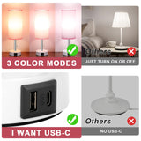 Hong-in Pink Lamp for Bedroom,Nightstand Lamp with 3 Color Modes-Small Bedside Lamp with USB-C+A Charging Ports, Pull Chain Bedroom Table Lamp for Bedroom, Office, Kids Room(Bulb Included) Hong-in