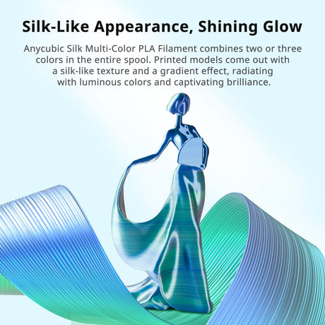 ANYCUBIC Silk Tri Color Pla Filament, 3-in-1 Chrome Coextrusion Color Change 3D Printer Filament 1.75mm Dimensional Accuracy +/- 0.02mm, Silk Texture, 1KG Spool (2.2 lbs), Blue Green Purple ANYCUBIC