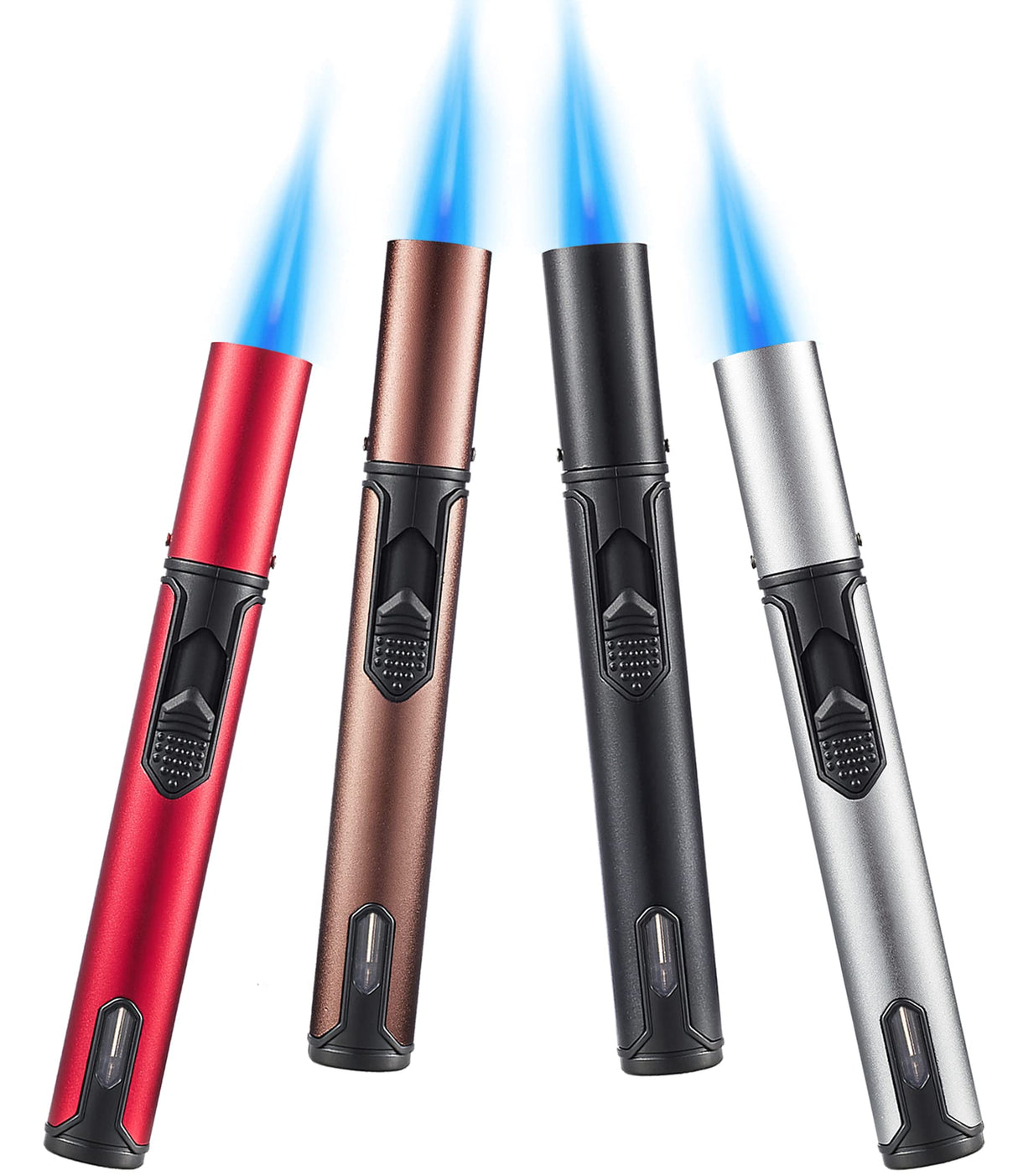 Urgrette 4 Pack Butane Torch Lighters, 6-inch Refillable Pen Lighter Adjustable Jet Flame Butane Lighter for Grill BBQ Camping (Gas Not Included) Urgrette