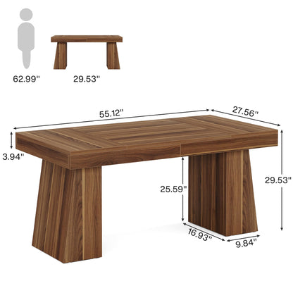 Tribesigns 55 Inches Executive Desk, Mid-Century Modern Home Office Desk with Double Trapezoid Base, Wood Computer Desk Business Workstation Desk Small Conference Table, Brown - WoodArtSupply