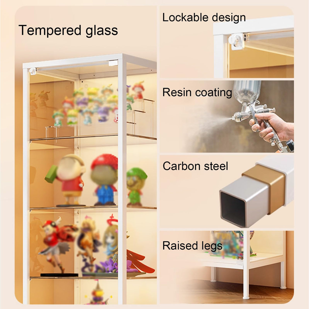 Zkfpet 63" Glass Display Cabinet with LED Lights, Metal Curio Cabinet with Dual Doors, Adjustable Shelves, Assemble Required(Black,60cm/23.6in) Zkfpet