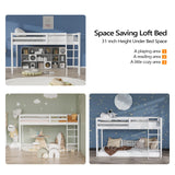 VINGLI 47'' Tall Junior Low Loft Bed with Stairs, White Wood Loft Bed Twin Size for Adults, Kids and Young Teens, No Box Spring Required,Wood Slat Support VINGLI