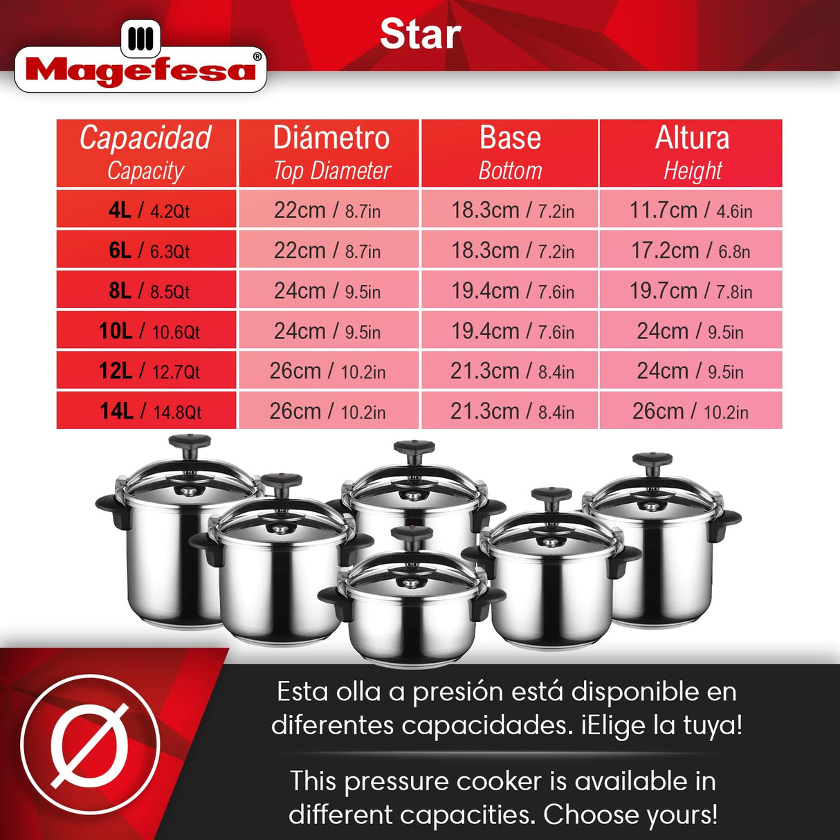 MAGEFESA Star Pressure Cooker, 4.2-Quart, 18/10 Stainless Steel, Works on All Stovetops (Induction Compatible), Safety Lock & 8 PSI Cooking MAGEFESA