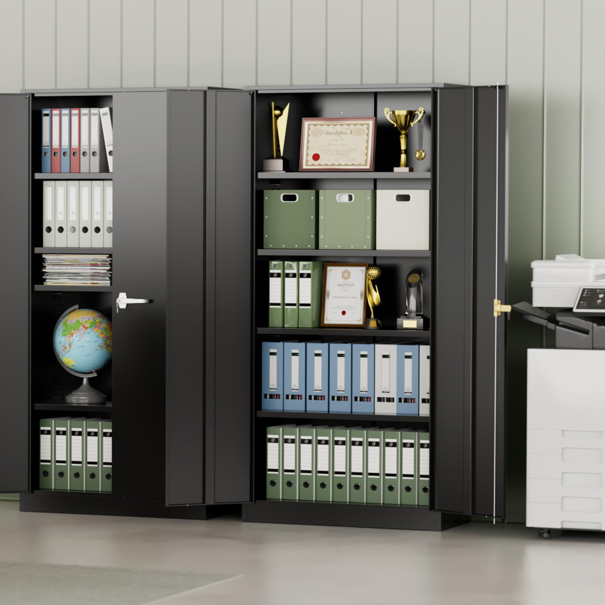 INTERGREAT 72-Inch Metal Storage Cabinet for Garage, Lockable Steel Cabinet with Doors and Adjustable Shelves, Black Locking Storage Unit for Office, Home, Gym, and School. INTERGREAT