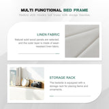 Tsuysi King Bed Frame with Headboard, Noise Free and No Spring Need Platform Bed Frame King Size with 3 Storage Drawers and USB Port for Home, Hotel, Guesthouse (Beige) Tsuysi