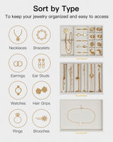 Vlando Jewelry Box for Women, Glass Lid Jewelry Organizer with 3 Drawers for Necklaces Rings Earrings Bracelets Mother Day Gift for Mom - Cloud White Vlando