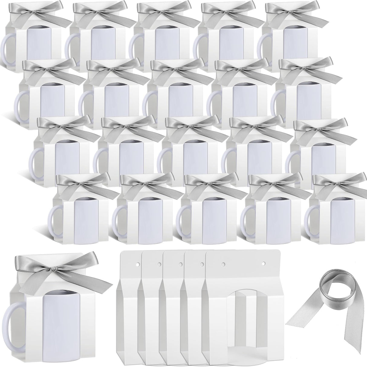 Kosiz 36 Pcs Mug Boxes Sublimation Mugs Gift Bags Mug Box Gift Box with Window Mug Boxes for Shipping Selling Gift Packaging Box for Mugs Gift Wrapping (for 11oz Mug,White, Silver) Kosiz
