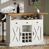 52 Inch Large Home Bar Unit with Foot Rail, 4-Tier Storage Bar Table with 3 Drawers, Farmhouse Wine Bar Cabinet with 9 Wine Rack & 2 Barn Doors, Home Bar Unit with Storage for Living Room, White 4ever2buy