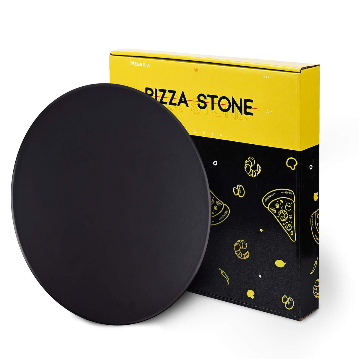 Menesia 12 Inch Black Non-stick Ceramic Pizza Stone Pan, Round Oven Baking and Cooking Stone for Ovens & Grill & BBQ menesia