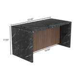 63" Large Imitation Marble Dining Table for 4-6 People, Island Table with LED Lights, Mordern Marble Stripes Kitchen Dining Table with Grille design for Dining Room, Home, Office, Living Room (Black) Gyfimoie