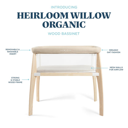 Baby Delight Heirloom Willow Wooden Bassinet | Bedside Sleeper & Baby Bassinet | 100% GOTS Certified Organic Cotton Fabric | Organic Oat