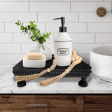 dwellington Farmhouse Display Wood Riser, 12" Decorative Black Beaded Pedestal Stand, Square Tiered Tray Decor for Kitcher Decor, Countertop dwellington