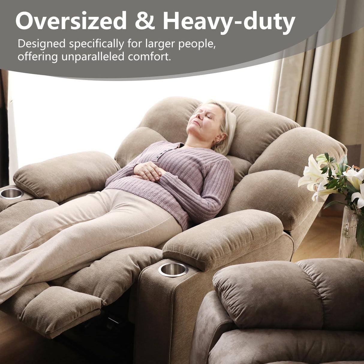 CANMOV Oversized Power Lift Recliner Chair for Elderly, Big and Tall Electric Recliner Chair with Massage and Heating, Dual Motor Heavy Duty Lift Recliner with USB Port, Cup Holders, Pockets, Brown CANMOV