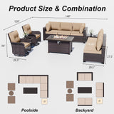 ALAULM 11 Pieces Patio Furniture Set with 2 Swivel Chairs Patio Furniture Outdoor Sectional Sofas with 55000 Gas Fire Pit Patio Conversation Set w/8 Cushions-Sand ALAULM