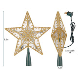 Christmas Star Tree Topper, 9.5 in Plug in Golden Glittered 3D Star Tree Topper, Metal Hollow Designed Built-in 10 Bulbs String Lights for Indoor Office Christmas New Year Holiday Tree Decoration Brightown
