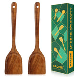 Handmade Wooden Spatulas for Cooking, Natural Teak Wooden Utensils, Smooth Finish Wooden Flat Cooking Spatula Turner Set (2Pcs) KAQISE