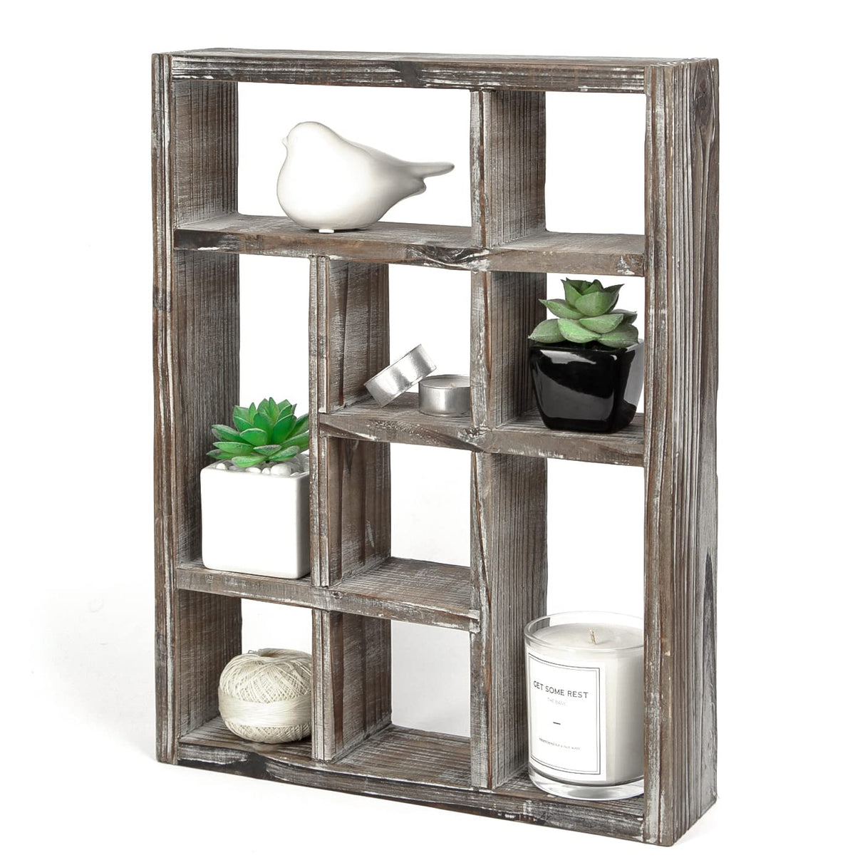 J JACKCUBE DESIGN Rustic Multi-Slot Shelf Cube Display 9 Compartment Shadow Box Wall mountable Shelf for Collection Square Freestanding Case Farmhouse Décor - MK570A (Rustic Wood) J JACKCUBE DESIGN