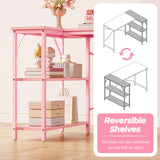 Huuger L Shaped Desk, 47 Inches Computer Desk with Reversible Storage Shelves, Gaming Desk, Corner Desk Home Office Desks, Writing Desk Study Desk with Metal Frame, Pink Huuger