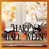 Realspring Happy Halloween Table Decor Farmhouse Tabletop Block Sign Rustic Tiered Tray Decor with Wooden Base Freestanding Metal Word Sign and Wooden Pumpkin Cutout for Home Table Shelf Office Realspring