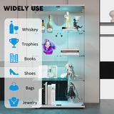 Glass Display Case for Collectibles, Double Door 4 Shelves Lockable Curio Cabinet with LED Lights, Clear Tempered Glass Showcase Cabinet for Home Office Retail Store,13.5" D x 31" W x 65" H,White Fetuero