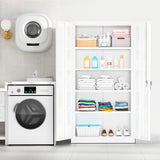 Superday Metal Storage Cabinet 71"×32"×16", Tall Storage Cabinet with 2 Doors and 4 Shelves, Large Metal Steel Utility Cabinet for Home Office, Garage, File Bathroom Pantry (White) Superday