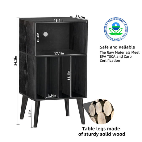 Lerliuo Record Player Stand, Black Turntable Stand Holds up to 160 Albums, Mid-Century Vinyl Storage Cabinet Table with Solid Wood Legs, Record Player Holder Dispaly Shelf for Bedroom Living Room Lerliuo