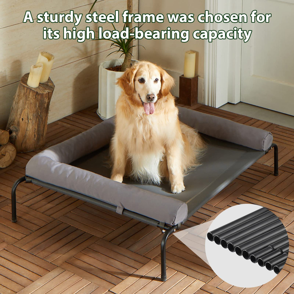 RRPETHOME Elevated Cooling Dog Bed,Raised Beds for Large Dogs - Outdoor,Chew Proof Portable Pet Cot Skid-Resistant Feet,Frame with Breathable Mesh RRPETHOME