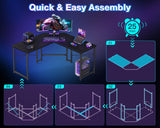 Casaottima L Shaped Gaming Desk, Corner Desk Gaming Table for Home Office, Computer Desk Sturdy Writing Workstation for Small Space, Easy to Assemble, 51 inch, Black Casaottima