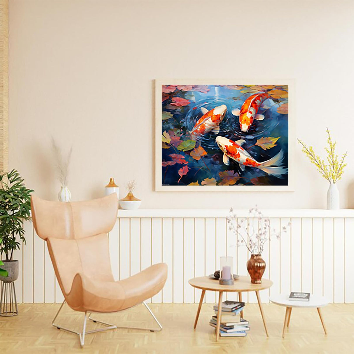 XTXGERL Canvas DIY Oil Painting for Adults Beginner, Pond Deciduous Koi Fish, Paint by Number Kits with Brushes and Acrylic Pigment, 40x50cm, Without Frame XTXGERL