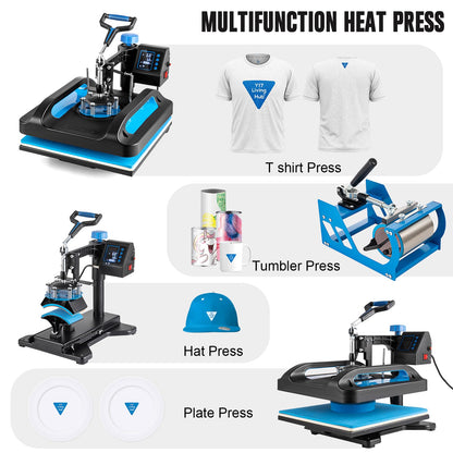 Leomru 5 in 1 Heat Press Machine, Sublimation Heat Press 12x15 inch Industrial T Shirt Pressing Machine, 360-Degree Swing Away Heat Transfer Machine Multifunction Combo for T-Shirt Mugs at Ca - WoodArtSupply