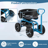 Goplus Garden Cart, Outdoor Rolling Garden Scooter W/Adjustable 360 Degree Swivel Seat, Tool Tray & Storage Basket, Extendable Handle, Yard Gardening Work Seat with Wheels, Blue Goplus