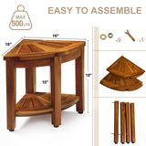 TEAKMAMA Teak Shower Bench 18” Shower Benches for Inside Shower Corner Bench Teak Shower Stool Seat Bathroom Bench with Storage Shelf, Assembly Required TEAKMAMA